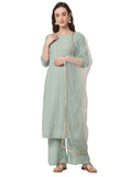 Shopping Queen Women's Silk Blend Chikankari Embroidery Kurta set with Dupatta (A446_Pista_XL)