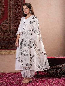 Gosriki Women'S Cotton Blend Straight Printed Kurta With Pant & Dupatta (Jayachitra White-Gs_Xl_White_X-Large),White,,B0DM1T8KF6