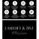 Lash Lift and Tint Aftercare Card | 50 Pack | 2x3.5 Inch Business Card Size | Lash Lift and Tint, Black & White Simple Design wi