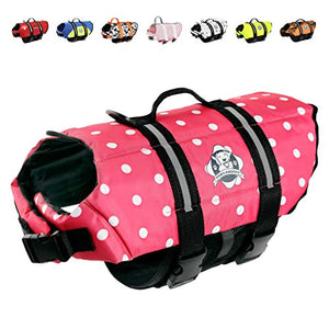 Paws Aboard Dog Life Jacket, Neoprene Dog Life Vest For Swimming And Boating - Pink Polka Dot