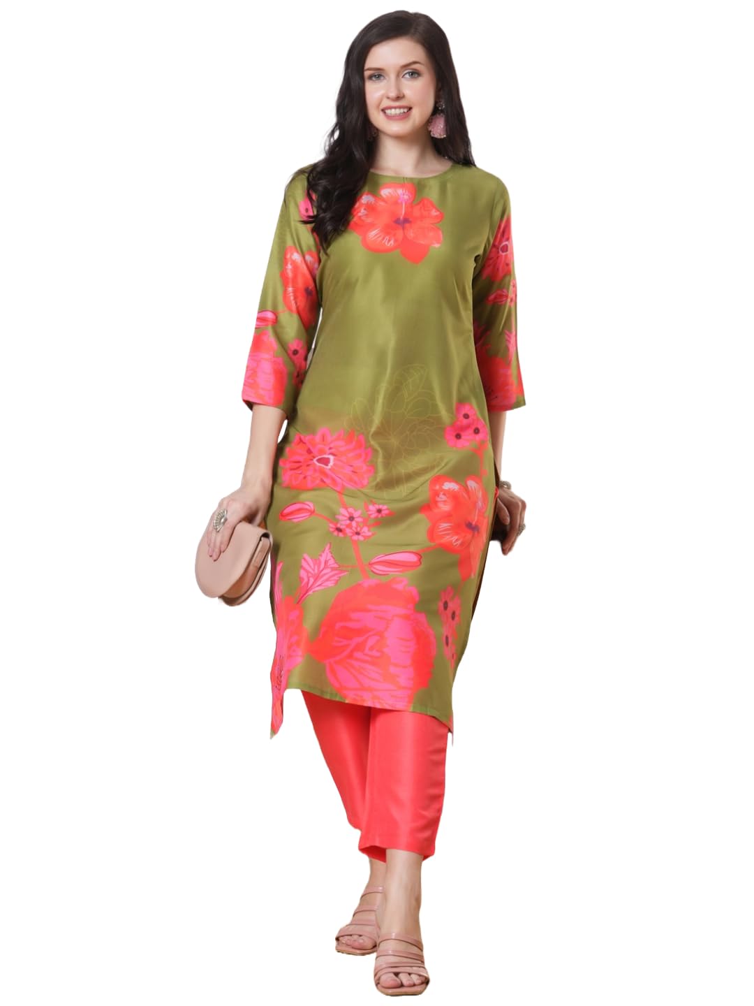 Anni Designer Women'S Rayon Viscose Straight Printed Kurta With Pant (Lilapa Green-Vks02_Xl_Green_X-Large),Green,XL