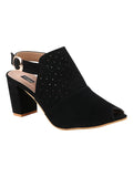 Shoetopia Womens/Girls Black Laser Cuts Peep-Toed Heeled Mules-Eu41,Black,8,B09NC27ZTD
