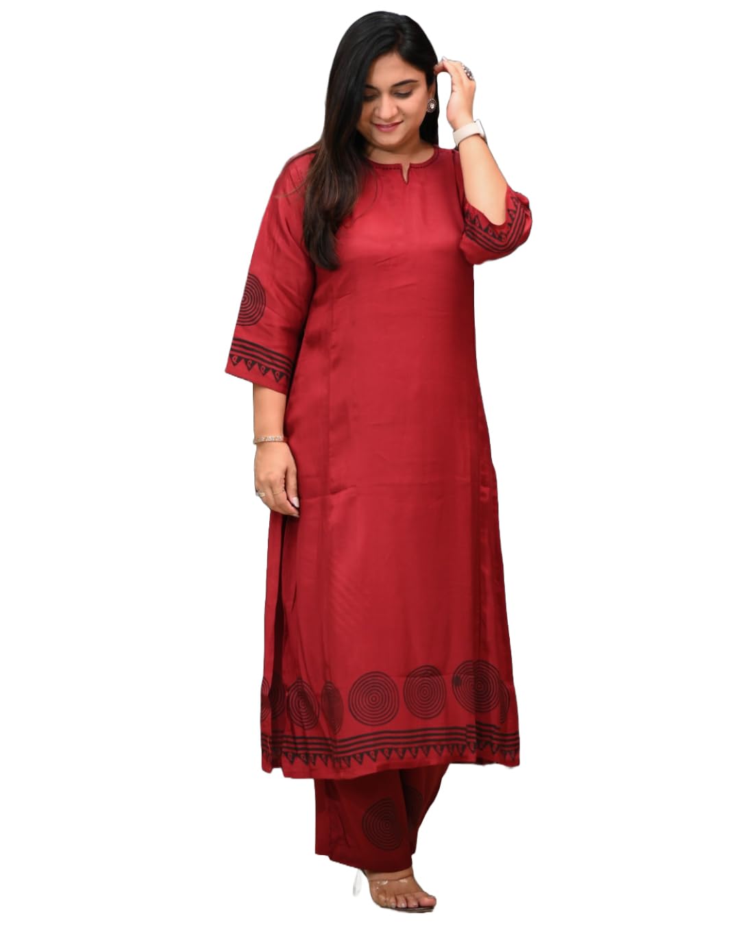 Anni Designer Women'S Rayon Viscose Straight Printed Kurta With Pant (Ramkund Red_Xl_Red_X-Large),Red,XL