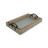 Monoe Set Of 2 Wood Frame Tray With Galvanized Base And Cast Iron Handles