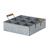 Maxin 6 Compartment Galvanized Metal Caddy With Wood Grip Handles