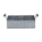 Maxin 6 Compartment Galvanized Metal Caddy With Wood Grip Handles