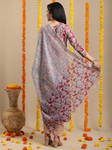 Gosriki Women'S Rayon Blend Printed Straight Kurta With Pant & Dupatta (Moringa Pink-Vks05-Gs_Xl_Pink_X-Large),Pink,,B0DK9NNPHB