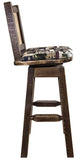 Montana Woodworks Homestead Collection Barstool With Back & Swivel, Upholstered Seat, Woodland Pattern With Laser Engraved Wolf