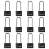 Guliffen Aluminum Pad Lock, 12 Pack Long Shackle Padlocks with Same Key, Gym Locker Lock of Metal for Outdoor Fence,Sheds, Stora