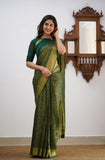 Flosive Womens Kanjivaram Silk Saree With Handloom Weaving Work With Blouse (Green)