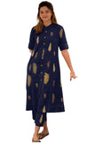 Anni Designer Women'S Rayon Viscose Floral Straight Kurta With Pant (Barkat-Clrs_Navy Blue_Xxxxx-Large),Navy Blue,5XL
