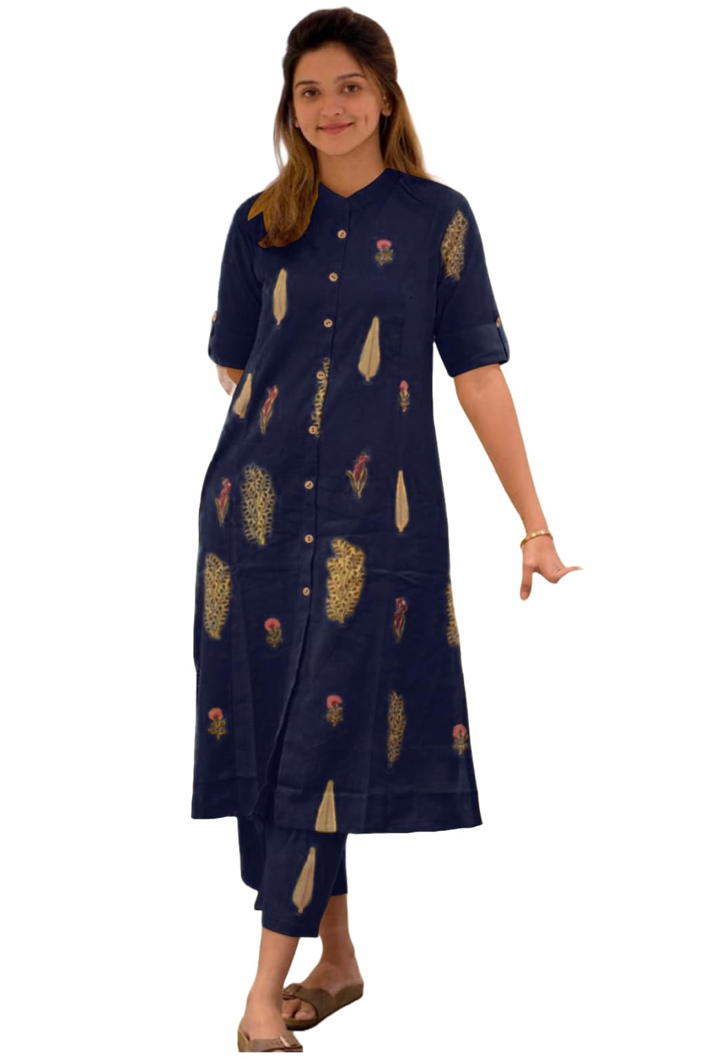 Anni Designer Women'S Rayon Viscose Floral Straight Kurta With Pant (Barkat-Clrs_Navy Blue_X-Large),Navy Blue,XL