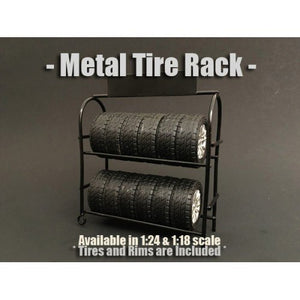 American Diorama Metal Tire Rack With Rims And Tires For 1:24 Scale Models 77530