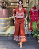 Anni Designer Women'S Rayon Viscose Straight Printed Kurta With Palazzo (Simla Rust_S_Rust_Small),Rust,S,Rayon,Regular,