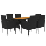 Vidaxl Black Poly Rattan 7 Piece Patio Dining Set With Comfortable Cushioned Chairs And Solid Acacia Wood Table – Outdoor Furniture