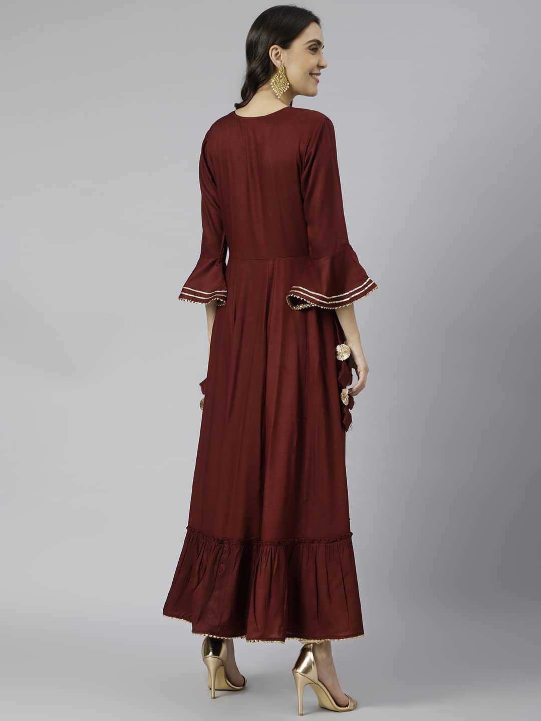 Gosriki Women'S Cotton Blend Anarkali Solid Kurta (Gheru Maroon_New_Xl-Go_Maroon_X-Large),Maroon,,B0B4FXLSNB