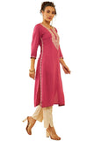 Soch Womens Onion Pink Rayon Yoke Design Kurta With Thread Work Onion Pink S
