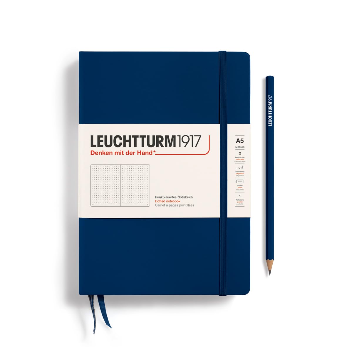 Leuchtturm1917 - Notebook Hardcover Medium A5-251 Numbered Pages For Writing And Journaling (Navy, Dotted)