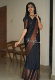 Flosive Womens Present Banarasi Soft Lichi Silk Saree Beautiful Jacquard Rich Pallu Design Work Zari Woven Kanjivaram Silk Style Saree Induja Copper With Soft Lichi Silk Blouse Piece (Black)