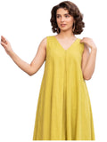 GoSriKi Kurta for Women Solid Color Viscose Viscose Sleeveless V Neck Elegant Kurta Set for Women Soft and Breathable Fabric Ethnic Clothing for Office Party and, lemon yellow, XL