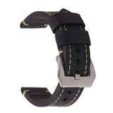 EACHE 26mm Watchband,Crazy Horse Genuine Leather Handmade Watch Replacement Strap Black-Silver Hardware