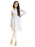Vastramay Yuva Girls' White Kurta And Leggings Set || Pure Cotton Lukhnowi Chikankari Anarkali Kurta With Cotton Hosiery Leggings || Elegant For Holi & Eid Celebration_Vyuvgk094Whngl01Wh_36Xl