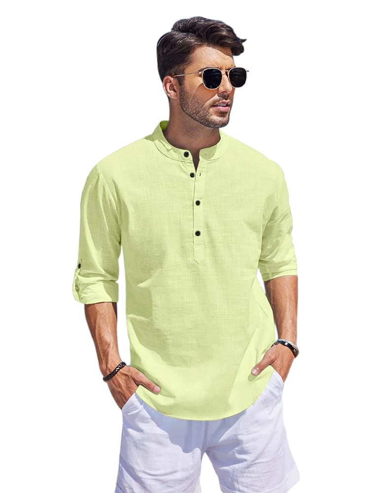 Bellstone Men'S Cotton Blend Solid Regular Fit Kurta (Kurta1500_Single_Light Yellow_S