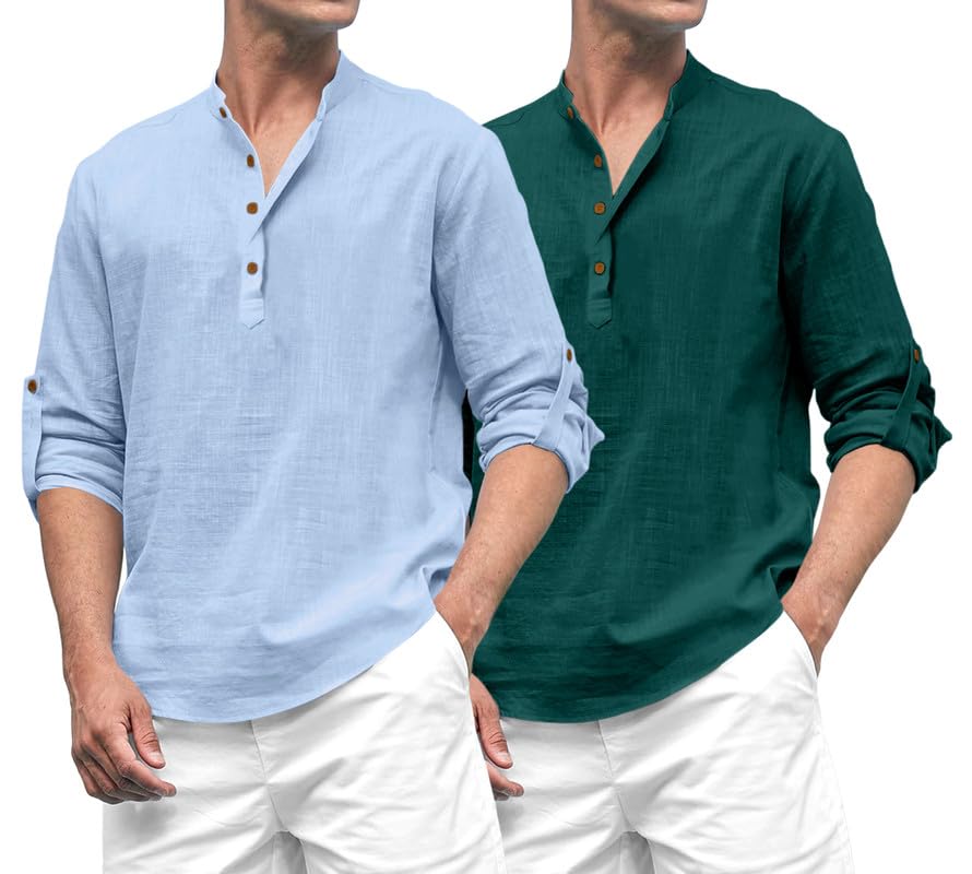 Royalscout Combo Of Men'S Solid Cotton Blend Full Sleeve Straight Kurta Shirt (Pack Of 2)
