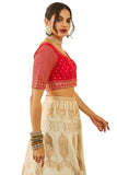 Soch Womens Red Tussar Sequin Embellished And Embroidered Front-Open Blouse Red S
