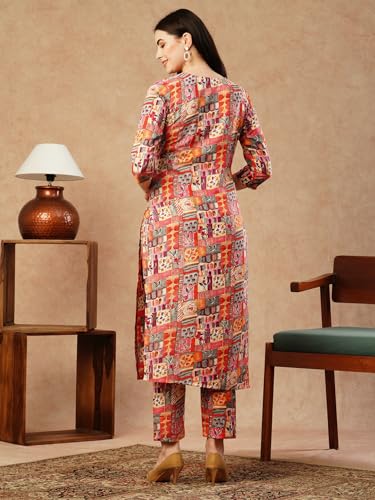 Anni Designer Women'S Cotton Blend Straight Printed Kurta With Pant (Ing 10 Red_Xl_Red_X-Large),Red,XL,Cotton Blend,ING 10_1510,