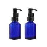2PCS 60ML/2oz Blue Glass Pump Bottles with Black Pump Top Cosmetic Make-up Cream Lotion Sample Packing Storage Container Vial Ja