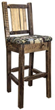 Montana Woodworks Homestead Collection Barstool With Upholstered Seat, Woodland Pattern, Laser Engraved Moose Design, Stained &