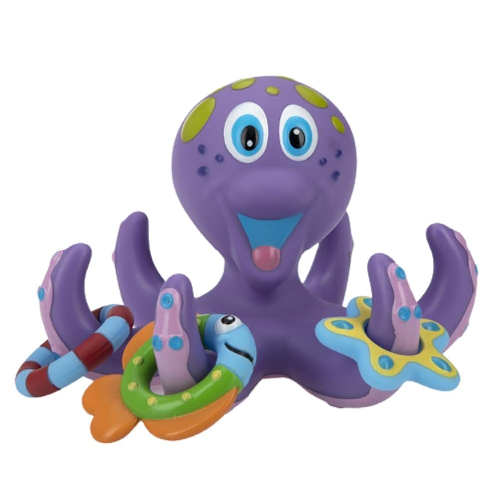 Nuby Floating Octopus Toy With 3 Hoopla Rings - Baby Bath Toy For Boys And Girls - 18+ Months - Purple (Pack Of 1)