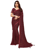 Satrani WomenS Georgette Foil Print Saree With Unstitched Blouse Piece(3066S2122N_Maroon)