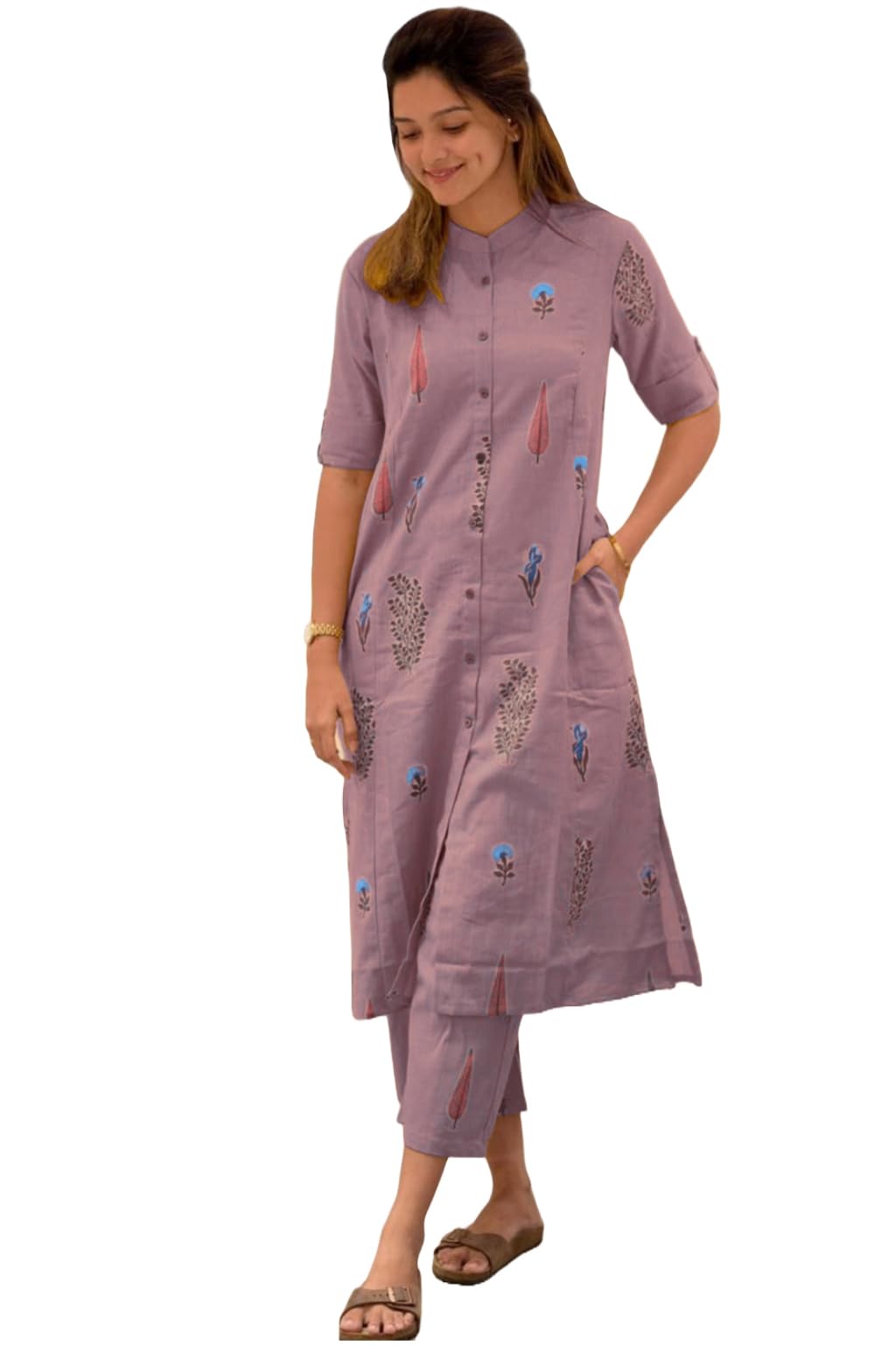 Anni Designer Women'S Rayon Viscose Floral Straight Kurta With Pant (Barkat-Clrs_Purple_Medium),Purple,M