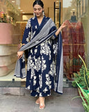 Anni Designer Women'S Rayon Blend Anarkali Printed Kurta With Pant & Dupatta (Jasiwal Blue-Vks01_M_Blue_Medium),Blue,M,Rayon Blend,A-Line,