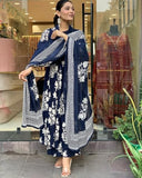 Anni Designer Women'S Rayon Blend Anarkali Printed Kurta With Pant & Dupatta (Jasiwal Blue-Vks01_4Xl_Blue_Xxxx-Large),Blue,4XL,Rayon Blend,Classic,