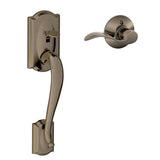 SCHLAGE FE285 CAM 620 Acc RH Camelot Trim Lower Half Front Entry Handleset with Accent Right Hand Lever, Antique Pewter