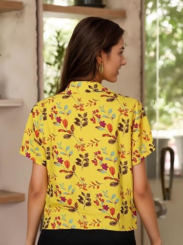 Anni Designer Women'S Tunics Tops Rayon Viscose Printed Short Shirt For Women (Anthem Yellow_S_Yellow_Small),Yellow,S,,,