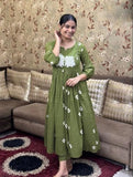 Anni Designer Women'S Rayon Blend Anarkali Printed Kurta With Pant (Anveshi Methi_4Xl_Green_Xxxx-Large),Green,4XL,Rayon Blend,Anarkali,