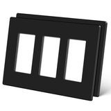 CML 3-Gang Black Screwless Decorator Wall Plate, 2 Pack Outlet Receptacle Cover and Switch Plate, Hidden Screw Smooth Face, Stan