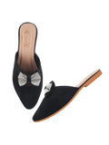Shoetopia Embellished Black Flat Mules For Women & Girls-Eu39,Black,6,B0D8QDVNRW