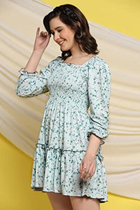 Toplot Dresses For Women Floral Print With 3/4 Sleeve (Midi-5067-Sky-L),Sky,,B0BS3KY2MG