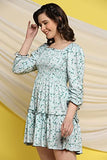 Toplot Dresses For Women Floral Print With 3/4 Sleeve (Midi-5067-Sky-L),Sky,,B0BS3KY2MG