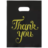 Joyhey 100 Count 11.7 x 15.7 Plastic Merchandise Bags, Shopping Retail Boutique Bags with Die Cut Handles - Gold Thank You