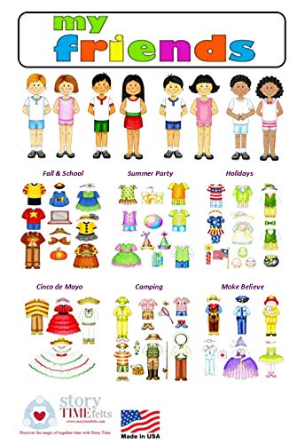Dress Up Felt Doll Set 8 Dolls + 78 Pieces Flannel Board Boys & Girls Story Playboard