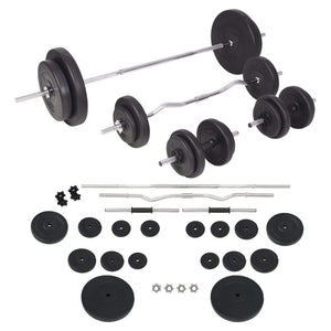 Vidaxl Barbell And Dumbbell Set - Versatile 198.4 Lb Weight Training Set, Adjustable Cement Plates, Full Home Gym Equipment, Includes Star Locks And Other Accessories
