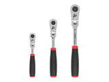 TEKTON 1/4, 3/8, 1/2 Inch Drive Flex Head Quick-Release Comfort Grip Ratchet Set, 3-Piece (6, 8, 10-1/2 in.) | SRH99120