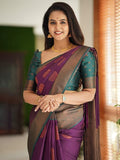 Leriya Fashion Womens Silk Saree Beautiful Jacquard Rich Pallu Design Kanjivaram Silk Style Saree With Blouse Piece (Purple)