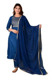 Gosriki Women'S Cotton Straight Solid Kurta With Pant & Dupatta (Pisa New Blue_Xl-Go_Blue_X-Large),Blue,,B0B1WTX8ZJ